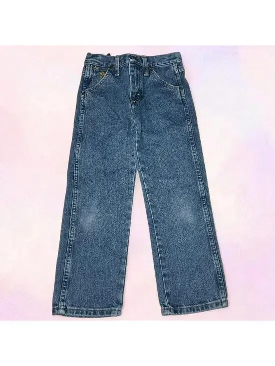 Wrangler Blue Jeans Faded Knees Kids Size 7 Regular - Picture 1 of 5